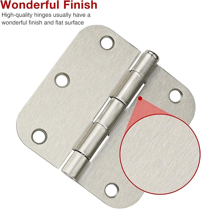 42 Pack Rounded Door Hinges Brushed Nickel 3.5 Inch Interior 5/8" 3-1/2" Flat Iron Hinge Hardware House Bifold Table Farmhouse Bedroom Office Living Room Decor 3 ½" Heavy Metal Accessories for Doors