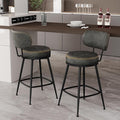 Counter Height Bar Stools, 26" H Swivel Barstools Set of 2, Faux Leather Kitchen Counter Stools with Back and Stylish Stitching, Metal Frame, Pub, Home Bar, Black Grey