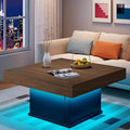 LED Coffee Tables for Living Room, Farmhouse Wood Coffee Table, 33.5" Square Coffee Table with Storage, Large Vintage Brown Center Table, Living Room Tables Cocktail Table (Vintage Brown)