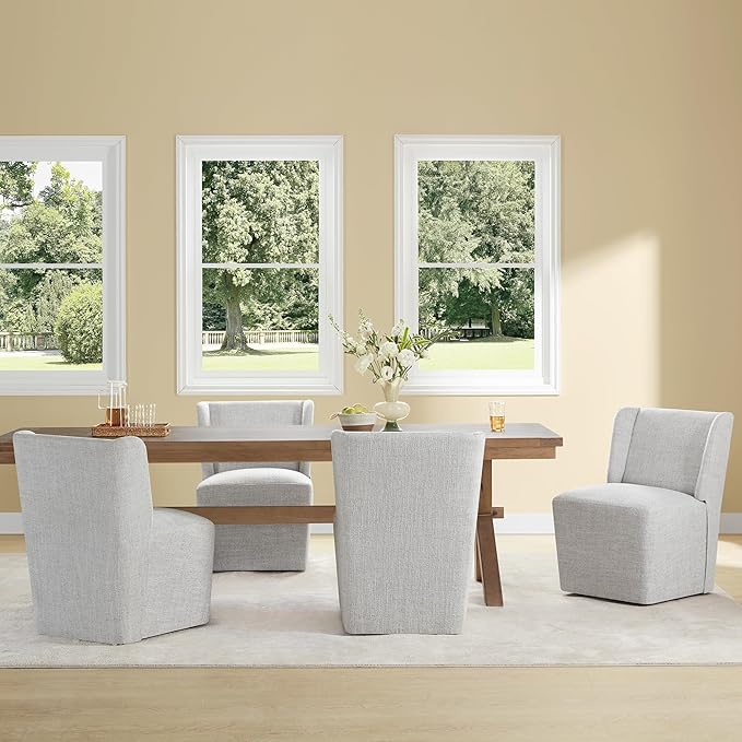 Upholstered Dining Chair with Casters Wingback Modern Side Armless Deskchair with Rollers for Diningroom Bedroom Livingroom Reading Room,Light Grey,4 Box