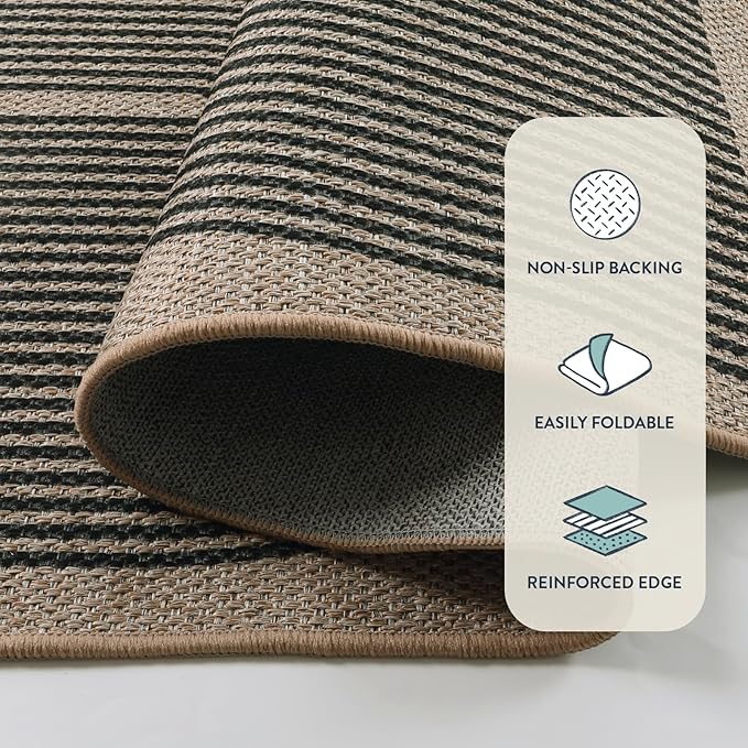 Lahome Modern Rainbow Easy Jute Office Rug, Outdoor Patio Rug 4x6 for Living Room Washable Carpet for Bedroom, Farmhouse Contemporary Non Slip Non Shedding Black Carpet for Backyard