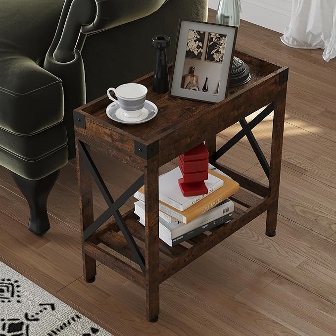 Narrow Side Table, Slim End Table,Sofa Side Table, End Table Nightstand for Bedroom, Living Room, Small Spaces