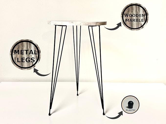 PAK HOME Set of 2 End Tables Round Wood Sofa Side Coffee Tables for Small Spaces, Nightstand Bedside Table with Metal Legs for Bedroom, Living Room, Office, Balcony (Grey Marble)