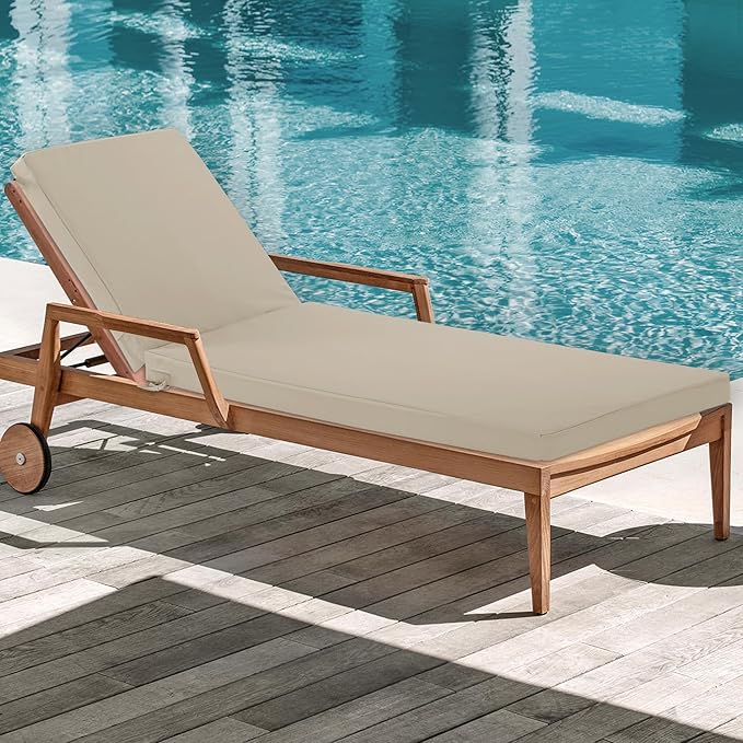 Chaise Lounge Cushions Outdoor - Waterproof and Fade Resistant Sun Lounger Replacement Cushions - Patio Lounger Pads with Removable Cover for Pool, Deck, Lawn, 80 x 26 x 3 Inch, Cream