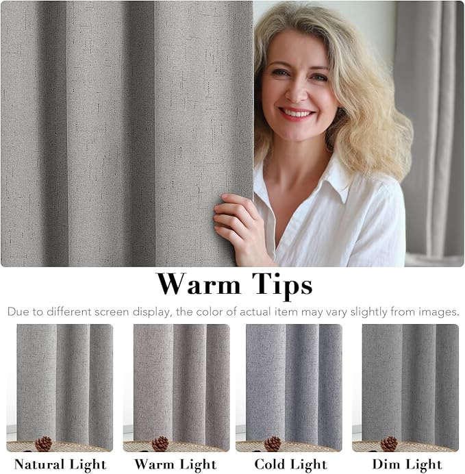 H.VERSAILTEX Linen Blackout Curtains 54 Inches Long 100% Blackout Thermal Insulated Textured Linen Look Curtain Draperies Anti-Rust Grommet, Energy Saving with White Liner, 2 Panels, Dove Gray