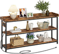 IRONCK Console Table, Sofa Table with Power Outlet, Farmhouse Hallway Table for Entryway, Living Room, Height Adjustable, Easy Assembly, Rustic Brown,55"