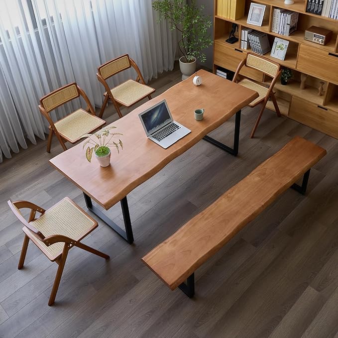 Stylish Brown Wooden Long Bench with Sturdy Metal Legs – Versatile Seating for Office, Restaurant, Living Room, and Meeting Room(Brown Bench, 55.12in)