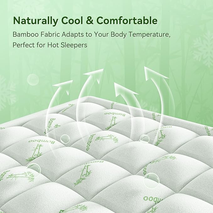 Anluoer Memory Foam Mattress Topper King for Back Pain, Rayon Derived from Bamboo Pillow Top Mattress Topper for Hot Sleepers,Cooling Mattress Pad with 8-21" Deep Pocket, 78x80 Inches, White