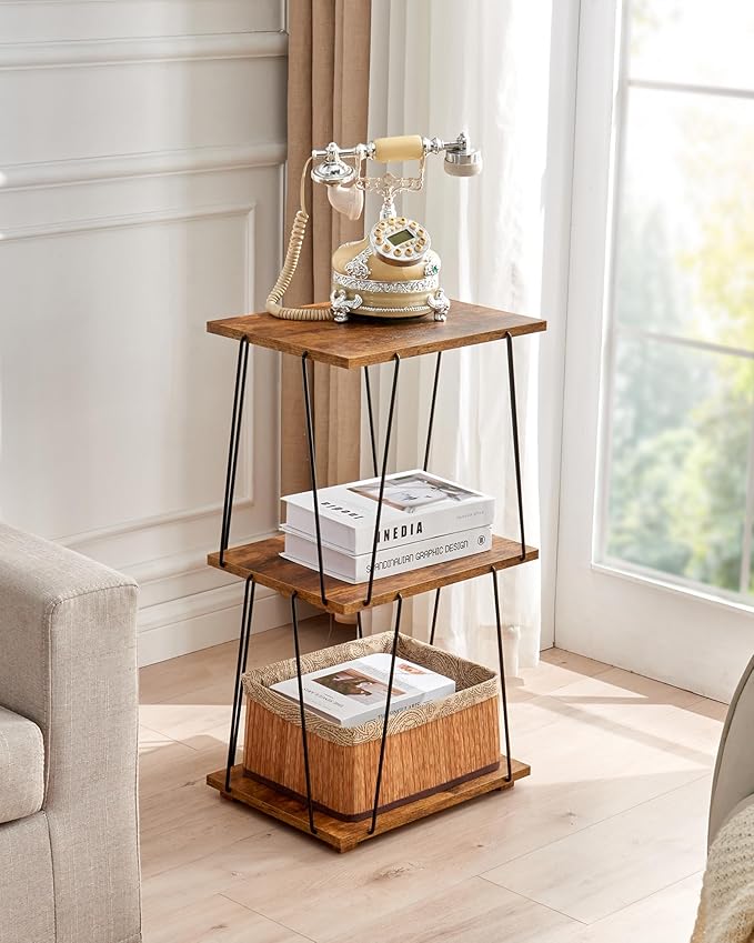 Tall End Table, Small Side Table, 29 inch High Entryway Table, Bedside Table for Living Room, Bedroom and Office, Rustic Brown