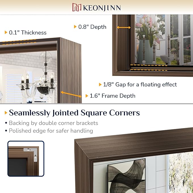 Keonjinn 42 x 36 Inch Brushed Bronze Bathroom Mirror, Rectangle Framed Vanity Mirror for Wall, Large, Modern Farmhouse, Square Corner Bronze Mirrors(Horizontal/Vertical)