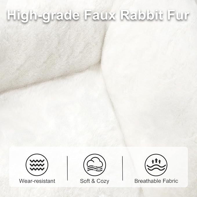 Comfy Saucer Chair for Adults, Foldable Living Room Chairs, Soft Faux Fur Lounge Chair for Bedroom, Reading Chairs, X-Large (Ottoman-White)