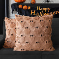4TH Emotion Halloween Ghost Decorative Pillow Covers 20x20 Set of 2, Light Brown Soft Plush Faux Fur Farmhouse Throw Cushion Cases for Fall Autumn Holiday Home Decorations