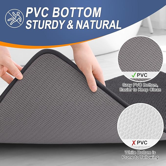 OLANLY Thick Memory Foam Bath Mat Rug 47x17, Extra Soft Absorbent Bathroom Rug, Quick Dry Bath Mats, Non-Slip, Machine Washable Carpet for Bathroom, Tub and Shower, Home Decor Accessories, Dark Grey