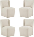 Upholstered Dining Chair with Casters Wingback Modern Side Armless Deskchair with Rollers for Diningroom Bedroom Livingroom Reading Room,Cream Beige,4 Box
