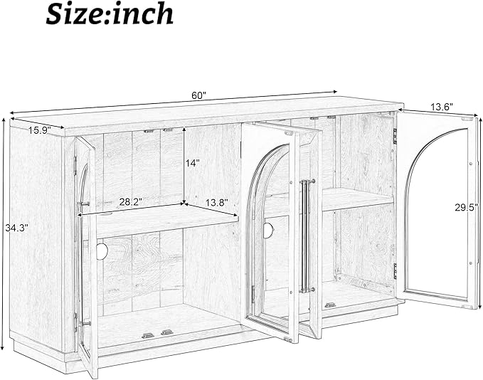 Merax Retro Buffet Sideboard, Wood Storage Cabinet with Shelves, 4 Doors for Living Room Kitchen Dining Room Navy