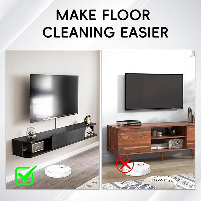 Pmnianhua Floating TV Stand with Drawer,47'' Wall-Mounted TV Cabinet,Floating TV Console,Under TV Entertainment Shelf with Storage for Bedroom Living Room(Black)