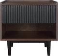 Manhattan Comfort Duane Modern Ribbed Nightstand, Bedside Table with Full Extension Drawer and Open Shelf, Industrial Chic Living Room and Bedroom Furniture, Black