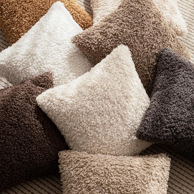 Foindtower 2 Pieces 26x26 Inch Cream Beige, Faux Fur Throw Pillow Cover Accent Sherpa Furry Pillow Covers Fuzzy Soft Pillowcases Cozy Sheepskin Decorative Fleece Cushion Case for Bed Couch Living Room