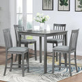 KEIKI 5-Piece Counter Height Dining Table Set with Square Table and 4 Upholstered Vertical Slatted Backrset Chair, for 4 Person, Modern Wooden Table Set, Easy Assembly, for Kitchen, Dining Room, Gray
