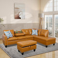 L Shaped Modular Sectional Sofa with Reversible Chaise Lounge, 5-Seater Corner Couch, PU Leather Convertible Sofá w/Movable Ottoman, Cup Holders, 2 Pillows and Rivet Ornament for Living Room