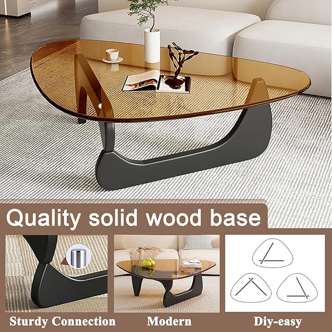 Mid Century Modern Glass Coffee Table, Small Coffee Table for Living Room, Elegant and Functional Coffee Tables, Suitable for Bedroom Living Room Reception Office Tables（Black/Brown，Medium）