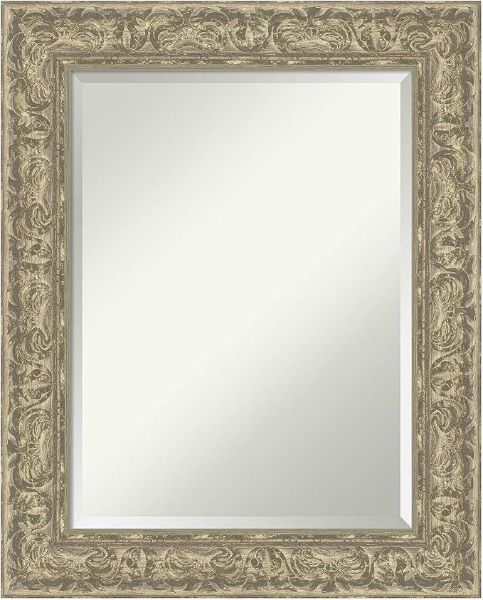 Amanti Art Silver Bathroom Mirror for Over Sink, 31x25 Luxe Antique Silver Rectangle Vanity Mirror, Medium Traditional Frame, Hangs Horizonally and Vertically, Bathroom Wall Decor, Beveled Edge