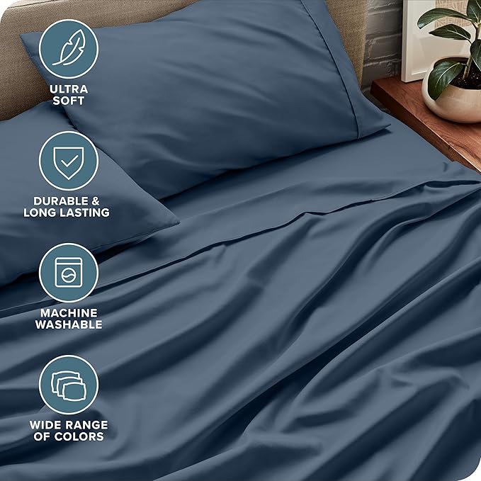 Bare Home Ultra-Soft Full XL Sheet Set - Luxury 1800 - Hydro-Brushed - Deep Pockets - Easy Fit - 4 Piece Set - Bedding Sheets & Pillowcases (Full XL, Bering Sea)