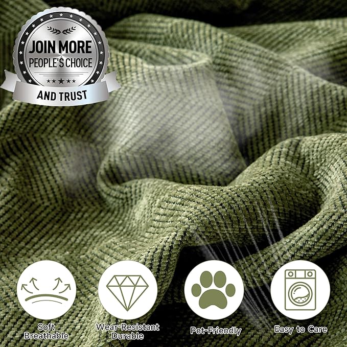 STACYPIK Christmas Matcha Green Sofa Cover Chenille Couch Covers Herringbone Sofa Covers for 2 Cushion Couch Thick Couch Covers Blanket Scratch Resistant Furniture Cover for Kids Dogs Decor-91X118IN