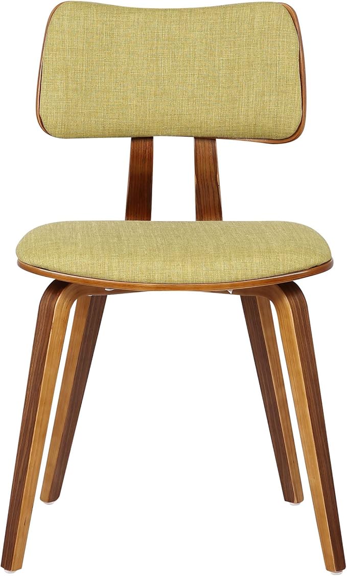 Armen Living Jaguar Mid-Century Dining Chair in Walnut Wood and Green Fabric - Set of 2
