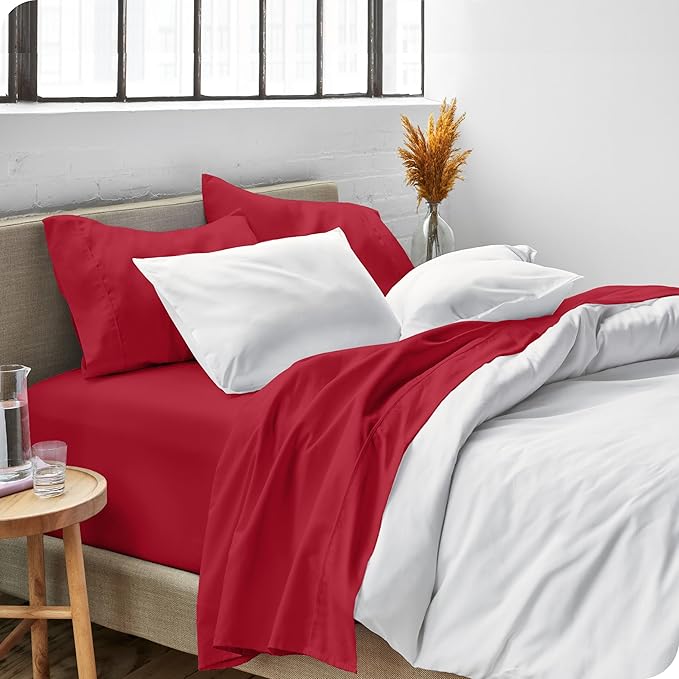 Bare Home California King Sheet Set - 1800 Ultra-Soft Microfiber Cal King Bed Sheets - Double Brushed - Deep Pockets - Easy Fit - 4 Piece Set - Bed Sheets (California King, Red)
