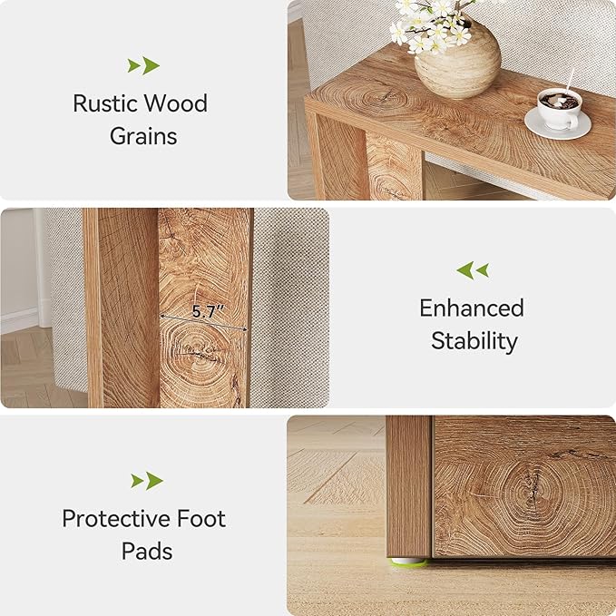 LITTLE TREE C-Shaped Side Table Set of 2, Narrow 2-Tier End Table for Living Room, Couch, Bedroom, Bedside, Nightstand, Brown
