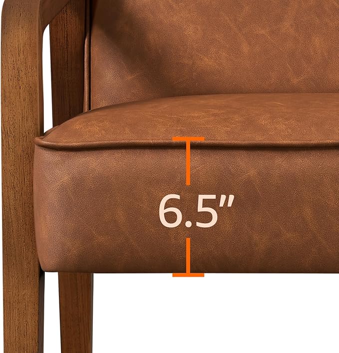 Yaheetech PU Leather Accent Chair, Mid-Century Modern Barrel Chair with Wooden Frame and Soft Thick Padded for Living Room Bedroom Home Office, Light Brown