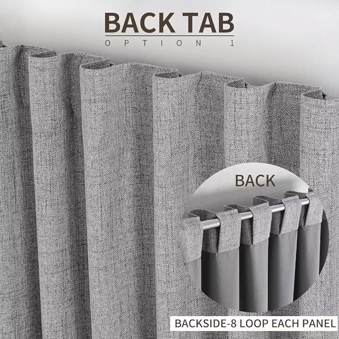 Joydeco Natural Linen Curtains 108 inch Length 2 Panels Set Burg 100% Blackout Patio Door Curtain Room Darkening Sliding Door Curtains Thermal Insulated Back tab Rod Pocket(105x108 inch, Light Grey)