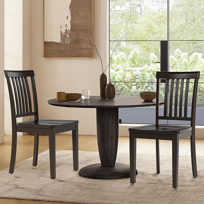 COLAMY Wooden Dining Chairs Set of 4, Solid Rubberwood Kitchen & Dining Room Chairs,Windsor Style Seating, Rustic Dining Table Chairs, Non-Slip Foot Pads, Farmhouse & Traditional Seating,Dark Brown