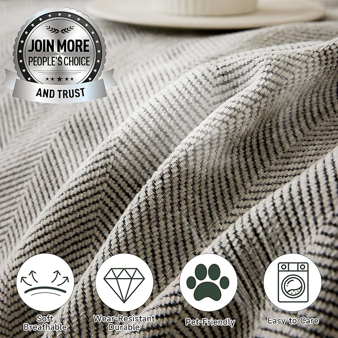 STACYPIK Silver Gray Sofa Cover for Dogs, Herringbone Couch Cover for Sectional, Pets Protector for 3 Cushion Couch, Washable Anti-Slip Loveseat Cushion Cover with Tassel, Multi-Use Blankets-71X134IN