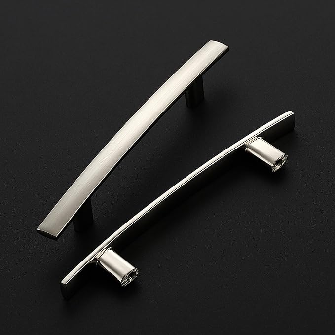 10 Pack Cabinet Handles 3.75" Hole Center - Curved Cabinet Pulls Brushed Nickel Drawer Pulls for Kitchen Cupboard Solid Hardware for Dresser Drawer Arch Hardware