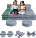 MeMoreCool 8-Piece Kids Modular Play Couch — Glow-in-The-Dark Dinosaur Foam Sofa Set for Toddlers, Convertible Fort Building Furniture with Washable Covers, Playroom Climbing & Creative Play Sofa