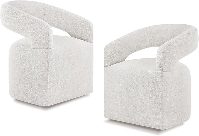 Upholstered Dining Chairs with Casters Modern Barrel Side Armchair with Rollers for Diningroom Bedroom Livingroom Reading Room, Beige, 2PCS