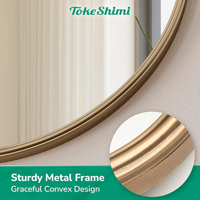 TokeShimi 30x30 Vintage Mirror with Metal Frame,Gold Antique Round Mirror for Wall,Fireplace,Living Room,Baroque Wall-Mounted French Cleat Mounting