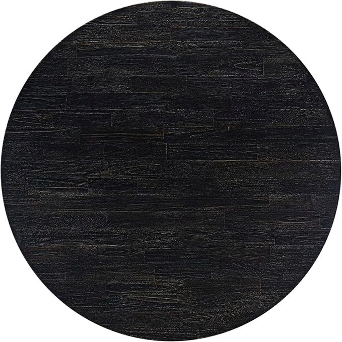 F57-11-TP - Modern Kitchen Table with Acacia Wood Round Tabletop, Sand Blasted Black Finish