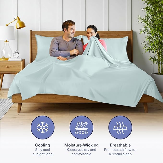 Kickoff Viscose Bamboo Sheets Twin Size 3-pc 100% Organic Bamboo Viscose Bed Cooling Sheets Twin Size Set Cool Bedding for hot Sleepers Sheet, Flat, Fitted, Pillowcase (Coastal Blue, T)
