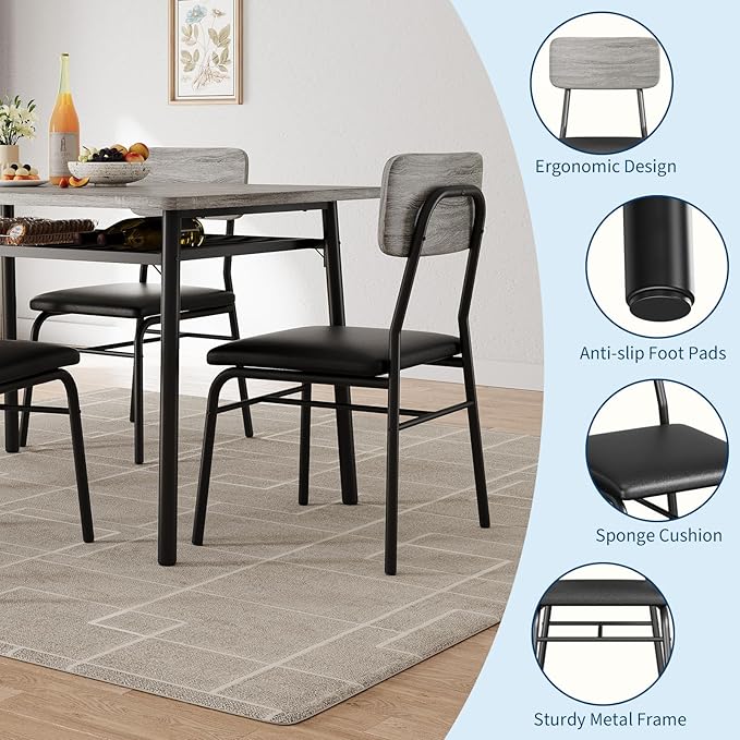 IDEALHOUSE 3-Piece Dining Table Set for 2 with Storage Rack, Wood Kitchen Table with Upholstered Chairs Set of 2, Small Square Table Set with Metal Legs Support, for Dining Room,Living Room