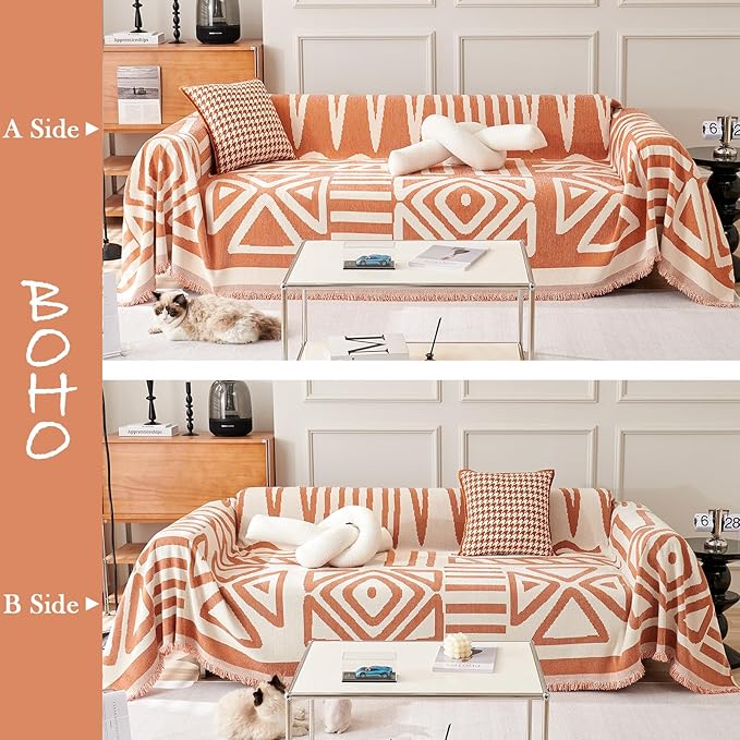 HANDONTIME Orange Sofa Covers for Couch Chair Recliner Chenille Couch Cover for Dogs Sofa Covers Armchair Cushion Couch Boho Sofa Throw Cover Pet Sofa Furniture Protector Thick Washable, 71" X102"