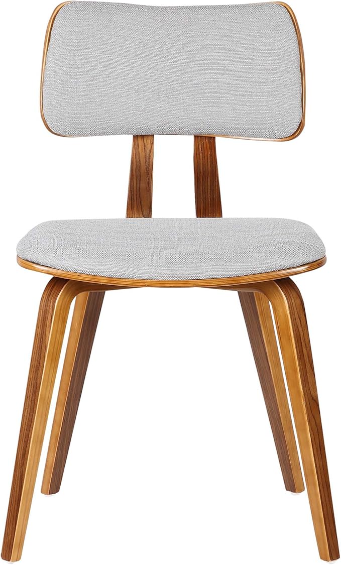 Armen Living Jaguar Mid Century Modern Dining Accent Chair for Kitchen Table Desk Vanity in Grey Fabric and Walnut Wood Finish