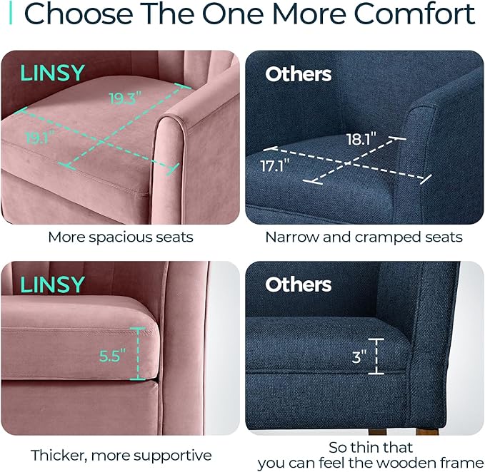 LINSY Swivel Accent Chair Ottoman Set: Velvet Small Barrel Chair with Foot Rest, Modern Reading Chair Upholstered Armchair with Footrest for Living Room Bedroom Study Room Office (Pink)