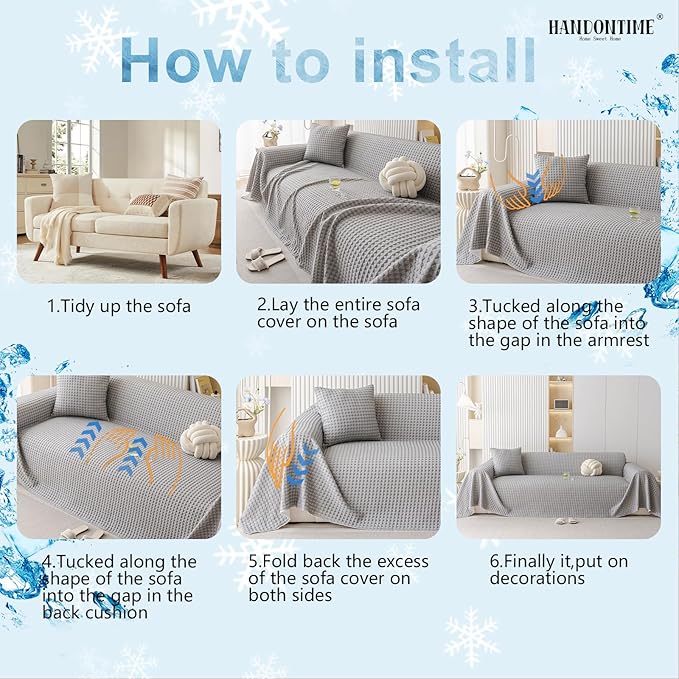 HANDONTIME Cooling Dog Couch Cover Ice Silk Washable & Breathable Pet Sofa Protector, Durable Couch Covers for Sofa Pet Friendly Soft Dog Cooling Bed Cover Sofa Protector Covers (Grey, 71"x118")