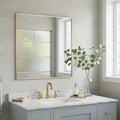 30x30 Inch Gold Bathroom Mirror - Copper-Free Mirror, Aluminum Alloy Frame Vanity Rectangle Wall Mounted Modern Mirror for Bedroom/Living Room/Porch Horizontal or Vertical