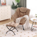 Lazy Chair with Ottoman, Modern Chair with Folding Footrest, Lounge Accent Chair, Comfortable Reading Chair, Oversized Armchairs for Bedroom, Study, Living Room, Courtyard (Khaki)