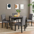 Dining Table Set for 4, 5-Piece Kitchen Table & Chairs Set with Square Wooden Table & 4 Upholstered Chairs, 29.8'' Dinner Set with Solid Wood Legs & Curved Backrest for Kitchen, Light Black