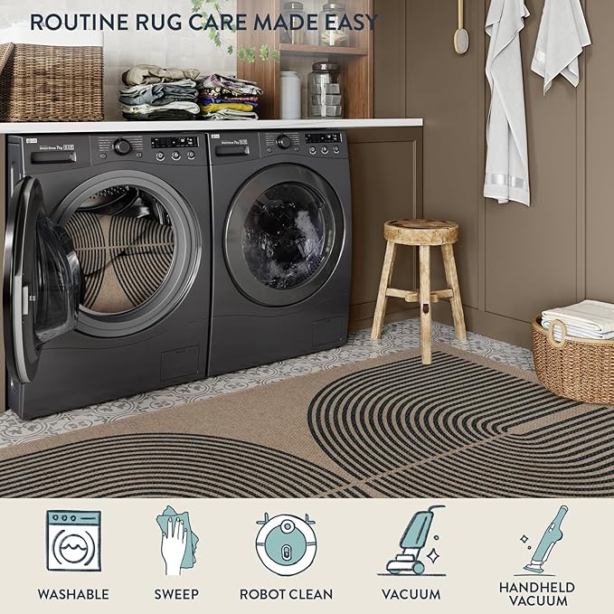 Lahome Modern Rainbow Round Rug, 6ft Easy Jute Circle Patio Rug Washable Indoor Outdoor Living Room Carpet, Farmhouse Natural Contemporary Round Carpet for Entryway Backyard